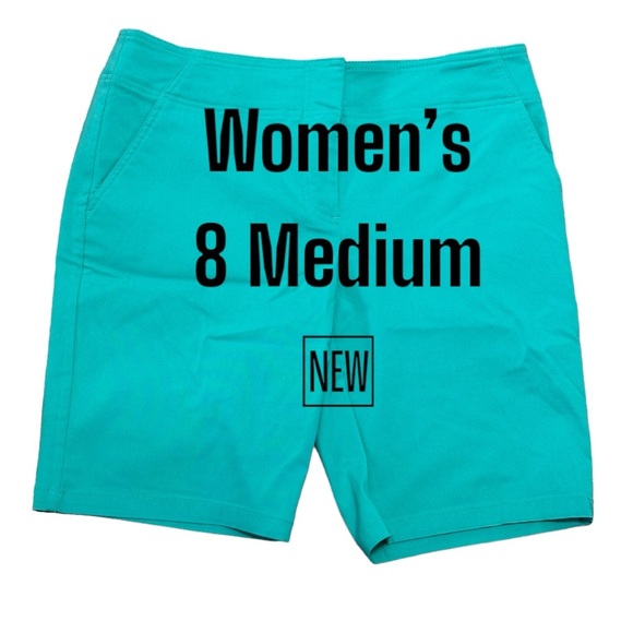 Women’s IZOD Golf 8 Medium Shorts Chino Khakis Mint Bermuda Stretch Sun Control - Picture 2 of 10